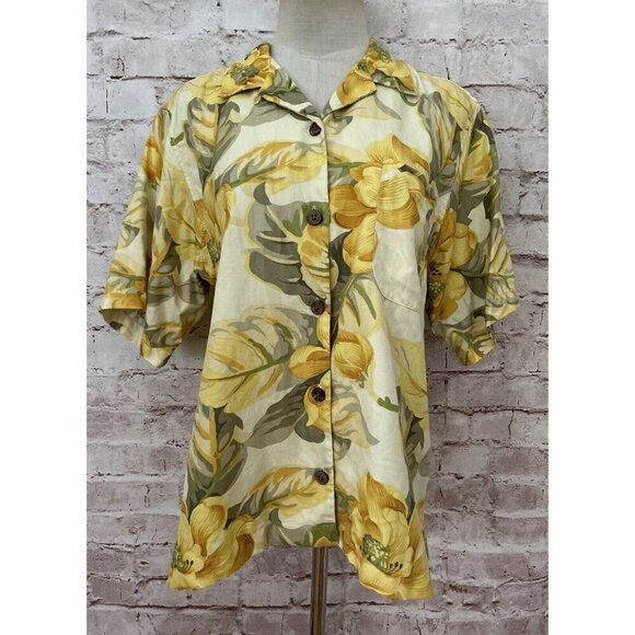 Tommy Bahama Hawaiian Silk Shirt Womens S Yellow Loop Collar Camp - Picture 1 of 5
